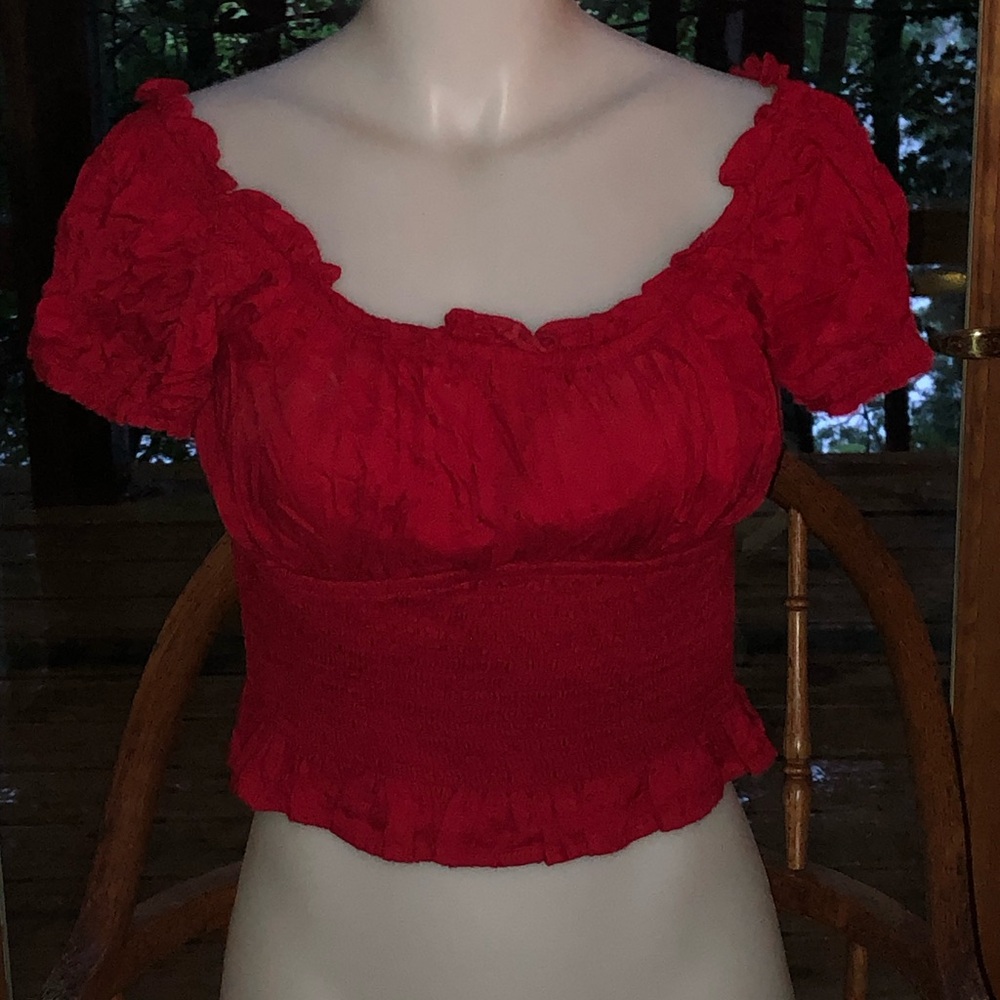 Hollister Co. Women's Red Blouse With Puffed Sleeves - Picture 2 of 6